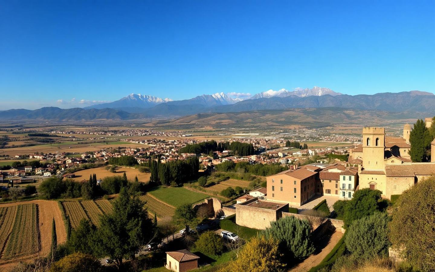 Colline teramane con i Monti della Laga innevati sullo sfondo