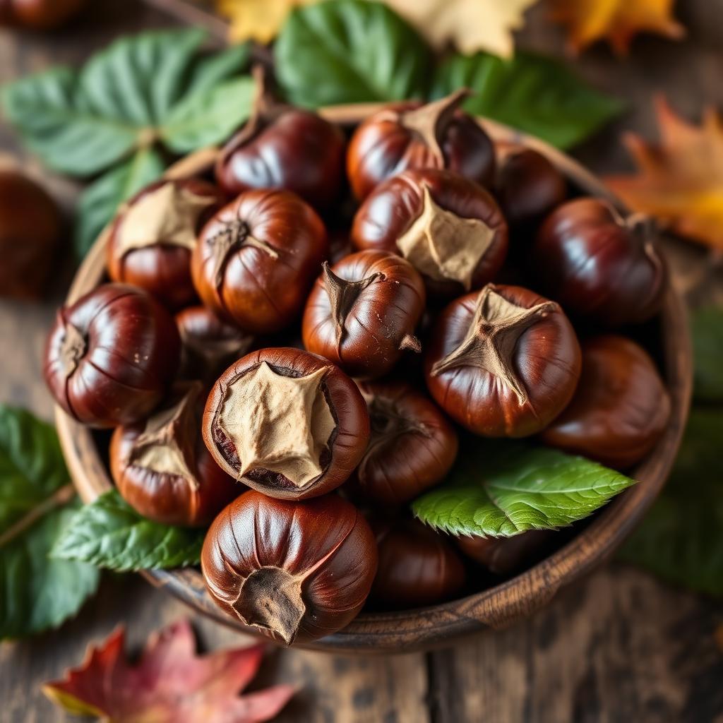 Castagne di Vallerano DOP con guscio bruno lucido e taglio a croce