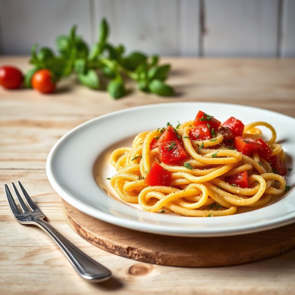 Friselle pugliesi condite con pomodorini, origano e olio extravergine su piatto bianco