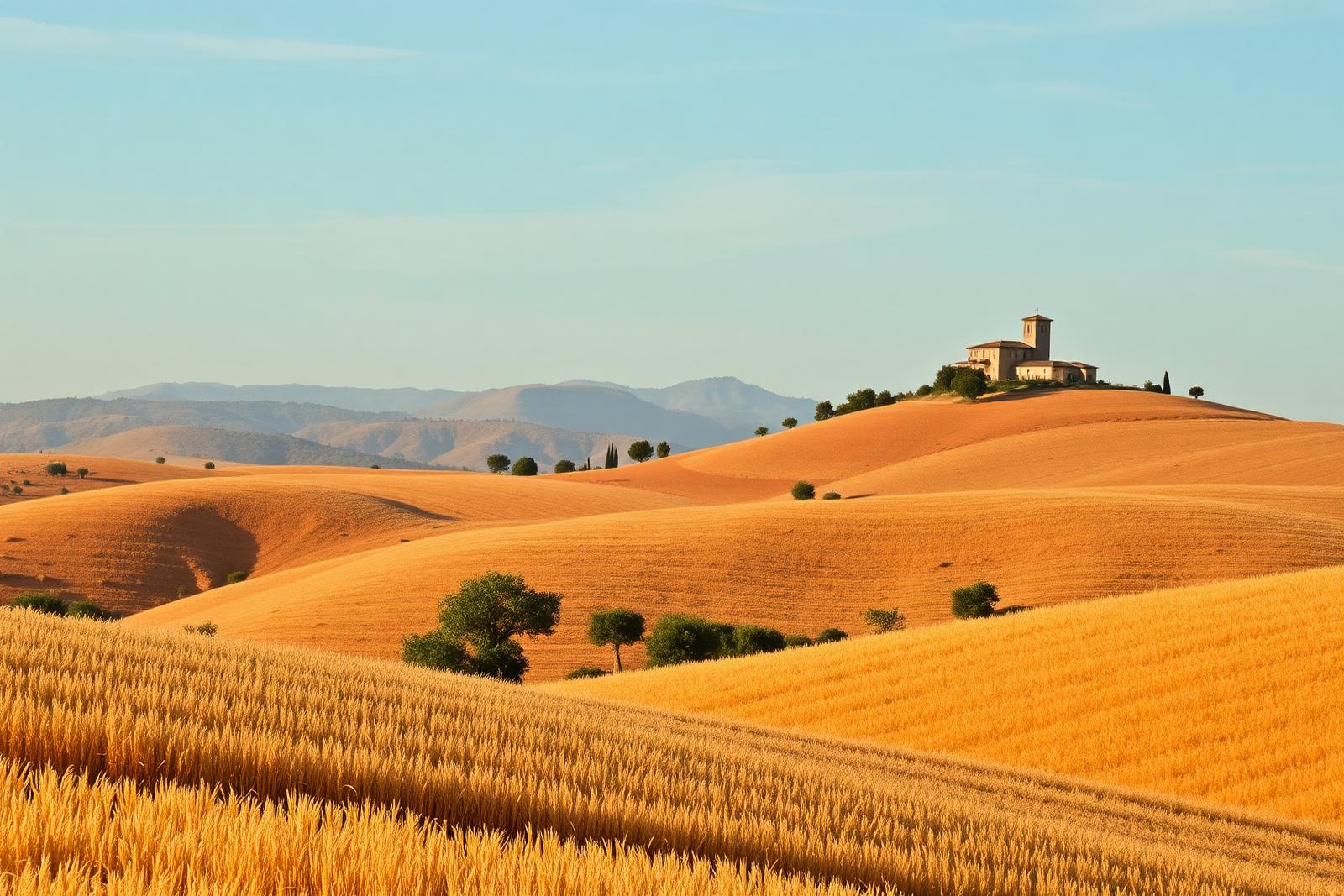 Colline del Sannio molisano con campi di grano e un borgo arroccato