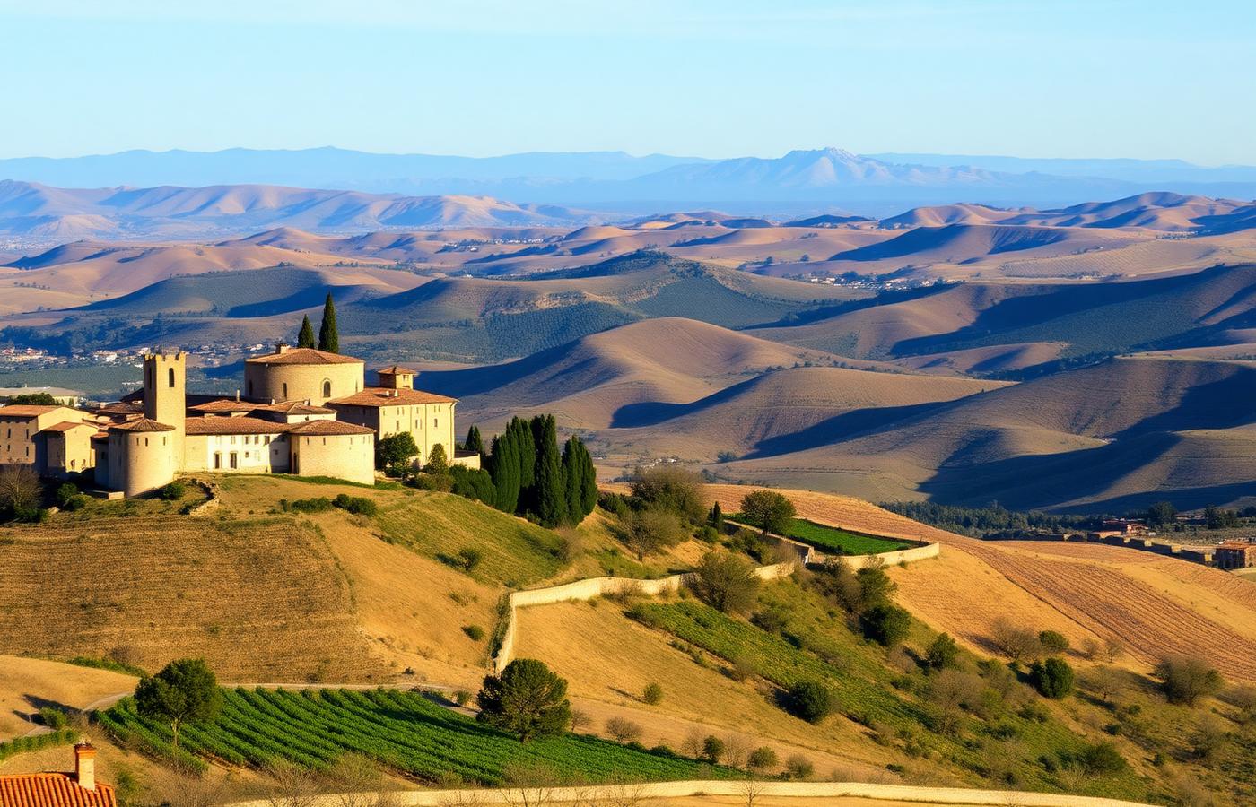 Colline vulcaniche della Tuscia viterbese con borghi antichi