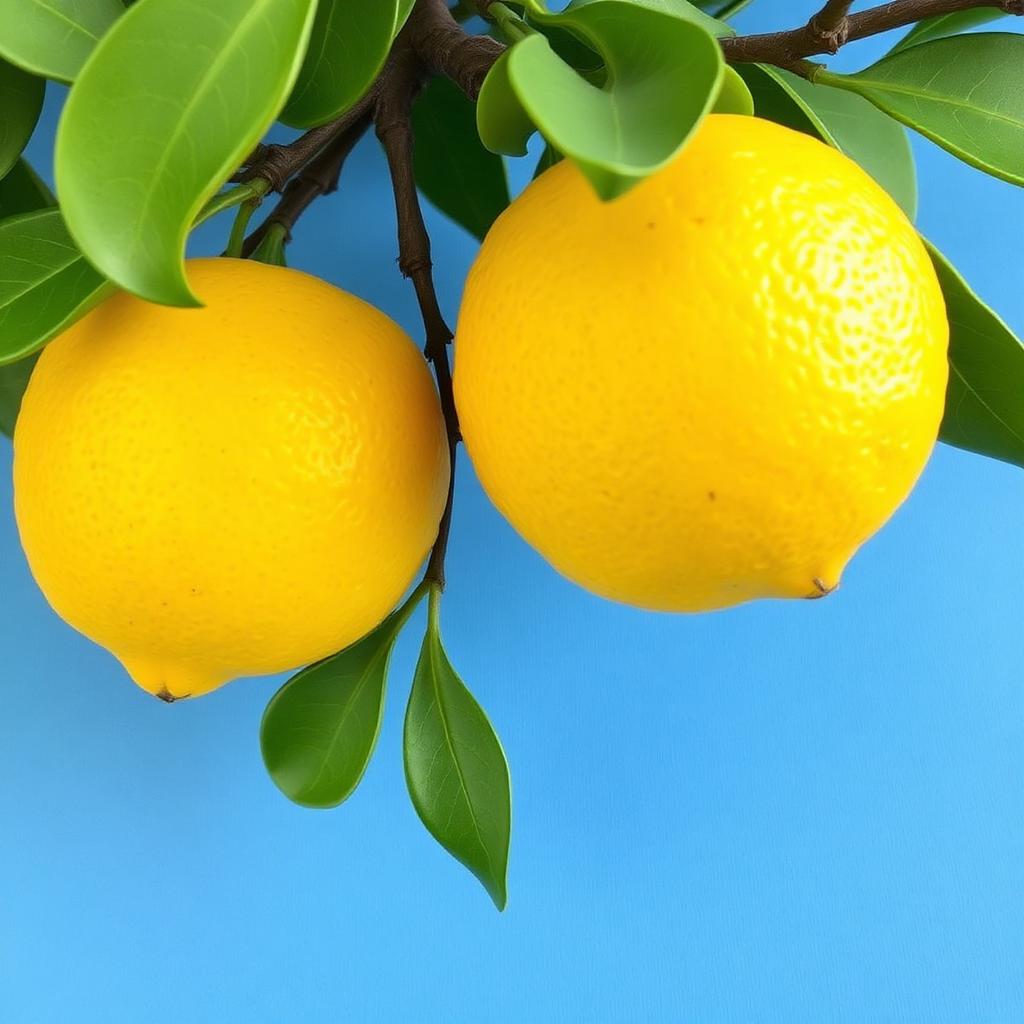 Limone di Siracusa IGP Femminello su ramo con foglie in agrumeto siciliano