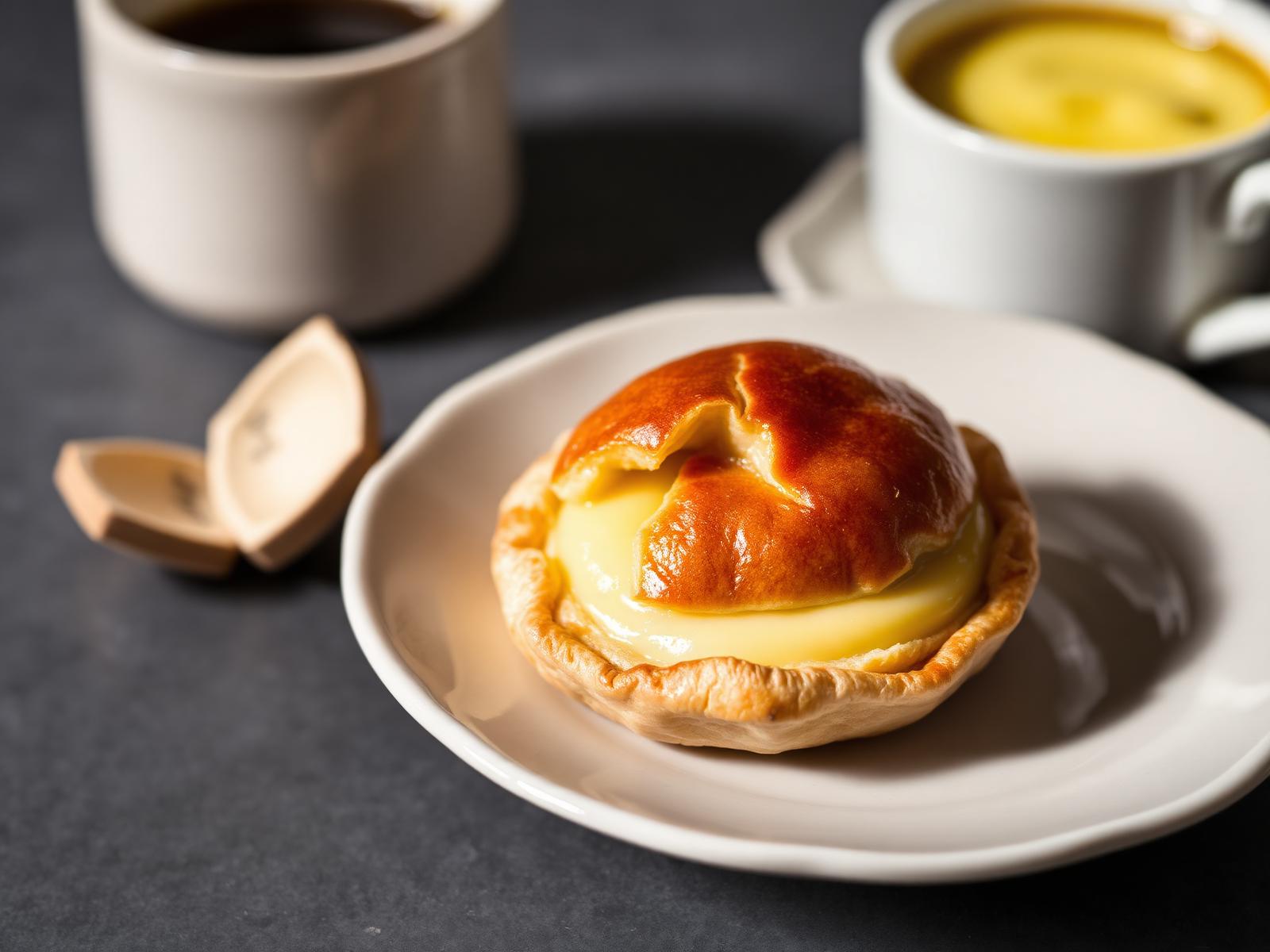Pasticciotto leccese caldo con guscio dorato di frolla e cuore di crema pasticcera
