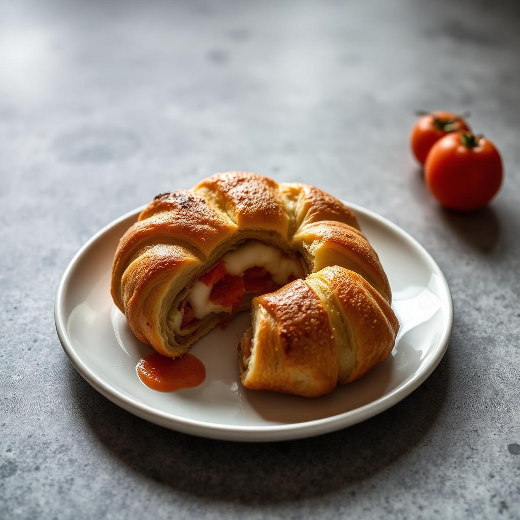 Rustico leccese di sfoglia dorata con ripieno di besciamella, mozzarella e pomodoro