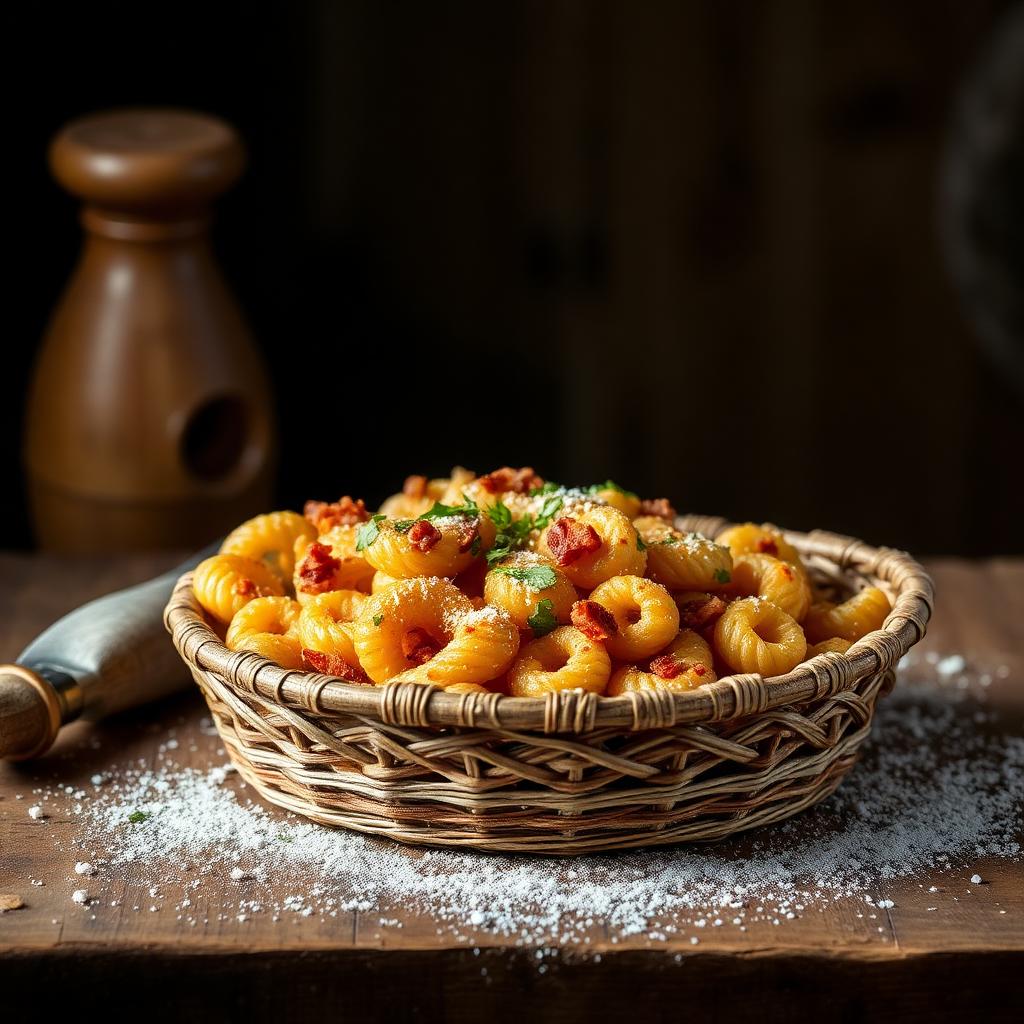 Taralli pugliesi al finocchio croccanti in cesta di vimini