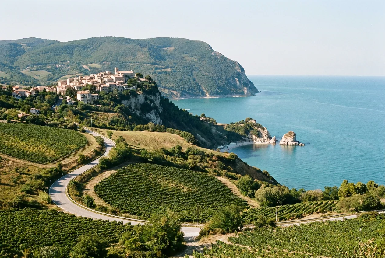 Il promontorio del Monte Conero affacciato sull'Adriatico con la spiaggia di Portonovo