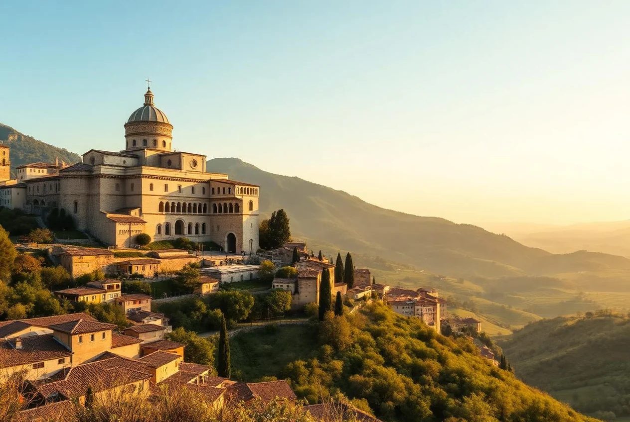 La basilica di San Francesco e le colline dell'Assisano