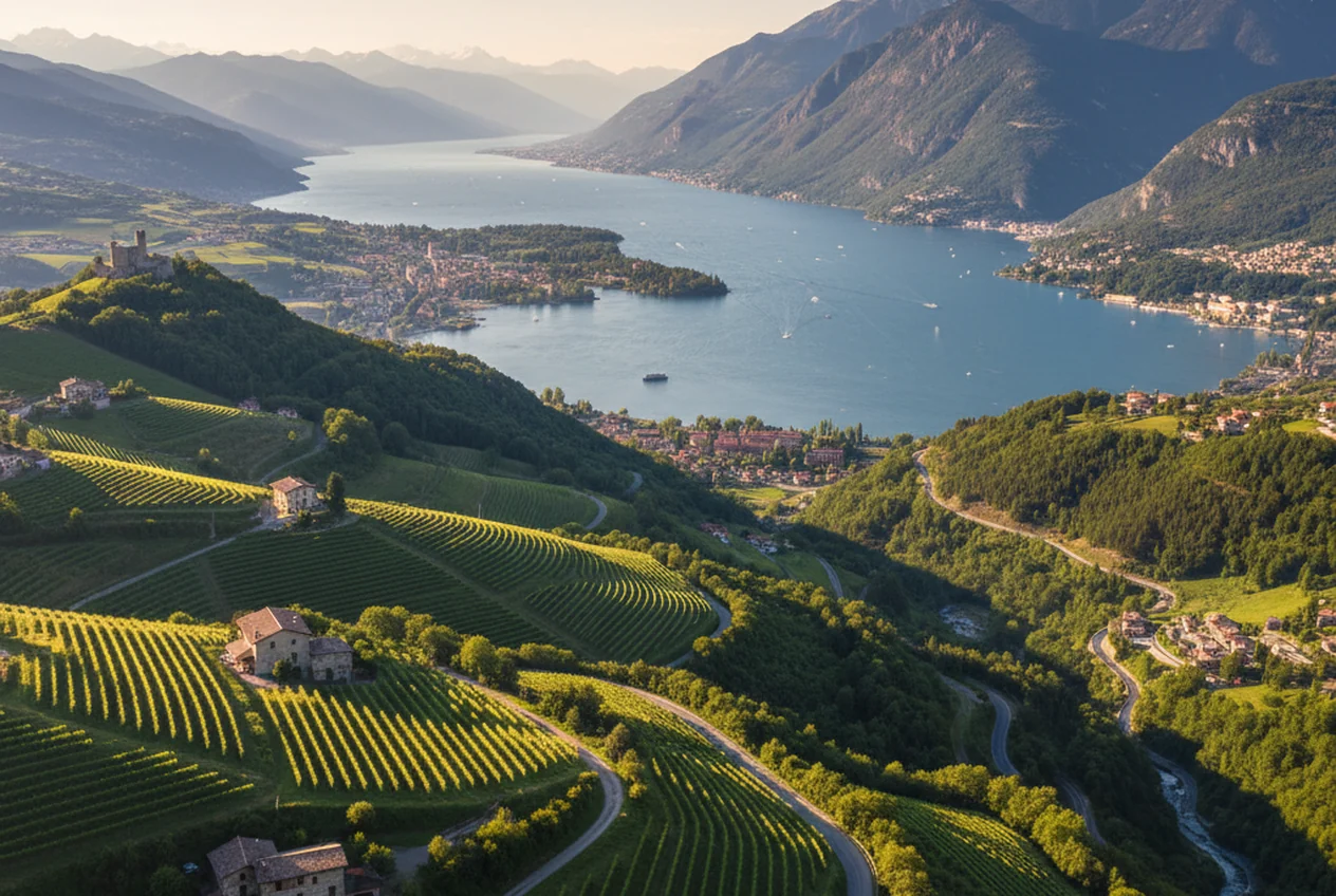 Il Lago Maggiore visto dalle alture del Verbano con le Alpi ossolane