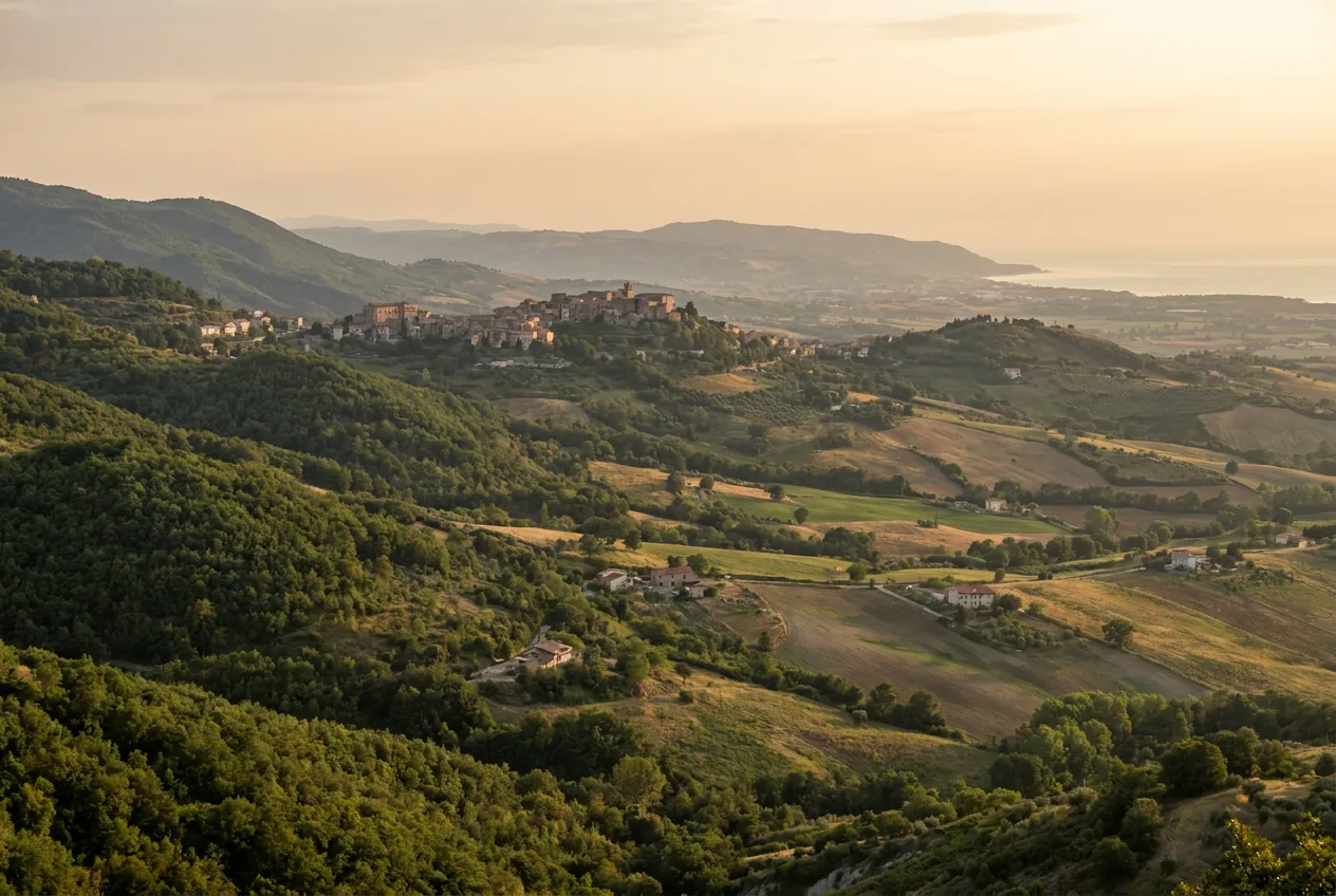Panorama di Catanzaro sull'istmo calabrese fra mare Ionio e colline delle Serre
