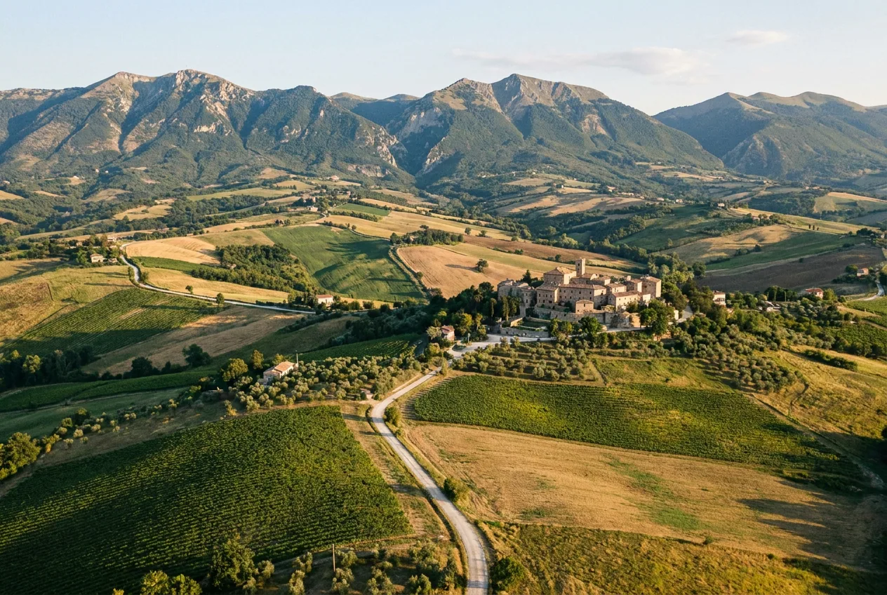 Vigneti collinari intorno a Jesi nell'entroterra marchigiano