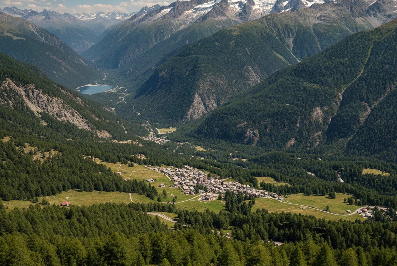 I ghiacciai del Gran Paradiso sopra i prati d'alpeggio della Valle di Cogne