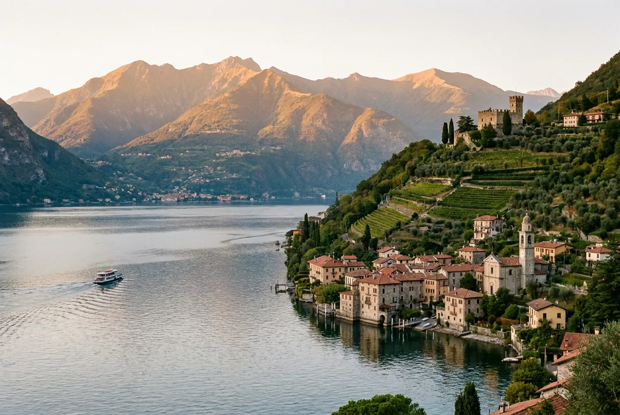 Il lungolago di Como con le Prealpi lombarde sullo sfondo