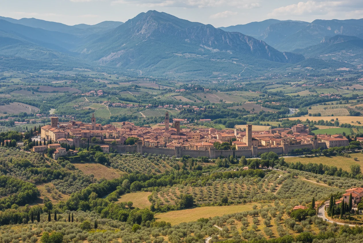 Le mura rinascimentali di Lucca con le colline della Garfagnana sullo sfondo