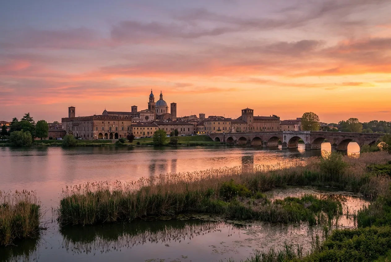 Il centro storico di Mantova affacciato sui laghi formati dal Mincio