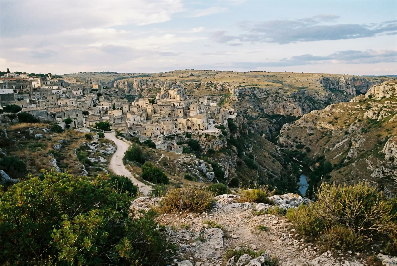 Panorama dei Sassi di Matera con la Murgia materana sullo sfondo