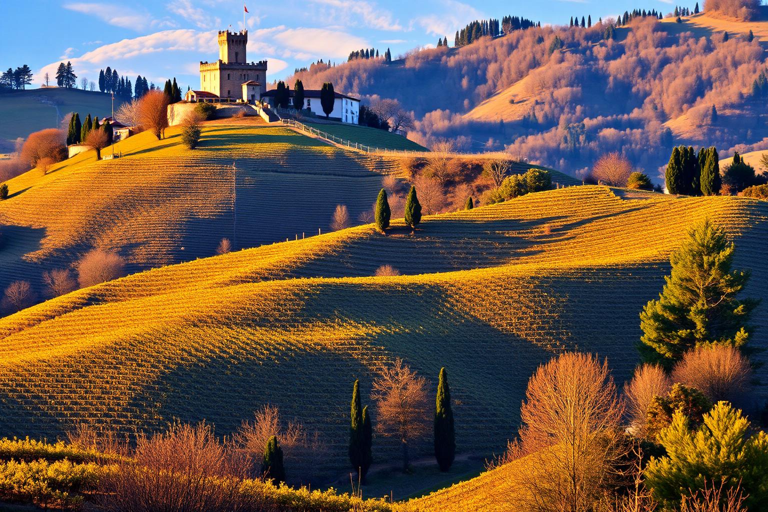 Vigneti terrazzati dei colli piacentini in autunno