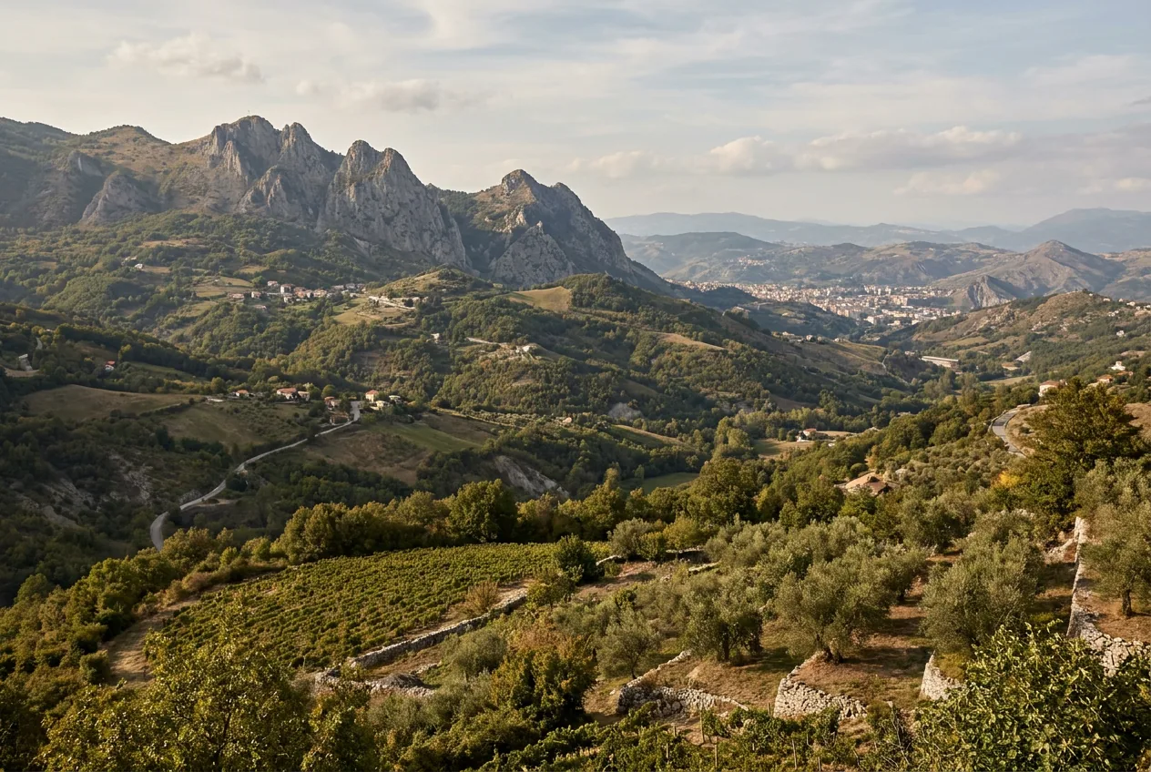 Guglie rocciose delle Dolomiti Lucane con il borgo di Castelmezzano