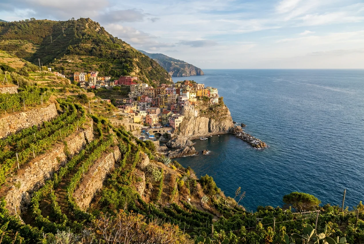 Terrazzamenti a vigneto delle Cinque Terre a picco sul Mar Ligure