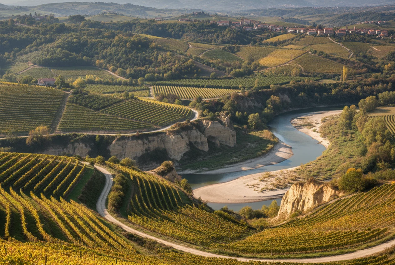 Le rocche sabbiose del Roero con i vigneti di Arneis
