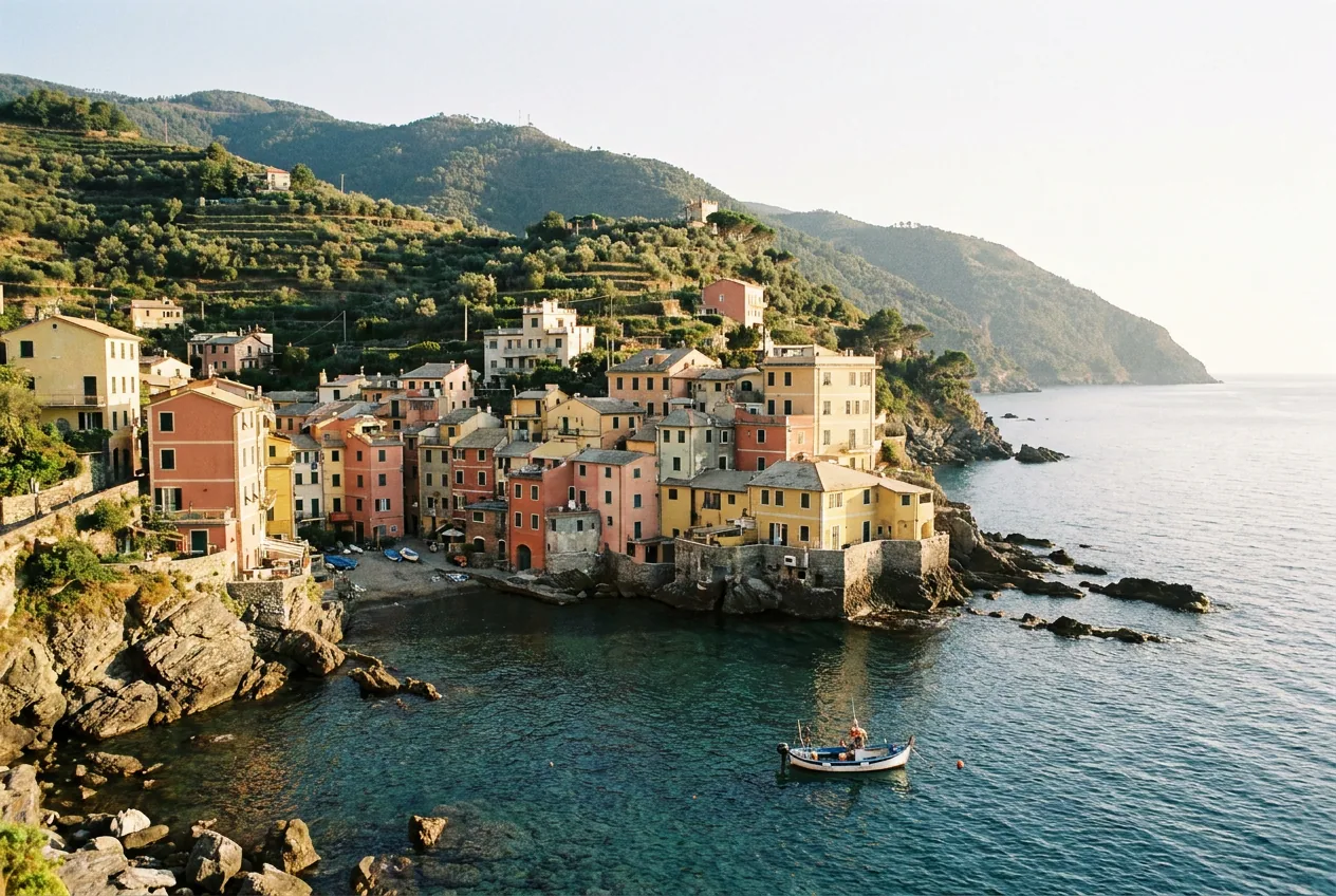 Il golfo del Tigullio con le case colorate di Portofino