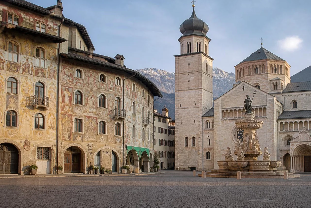I vigneti della Piana Rotaliana con le montagne del Trentino sullo sfondo