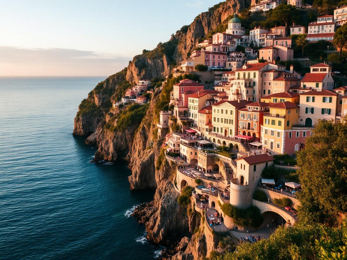 Vista panoramica della Costiera Amalfitana con Positano e limoneti a terrazza