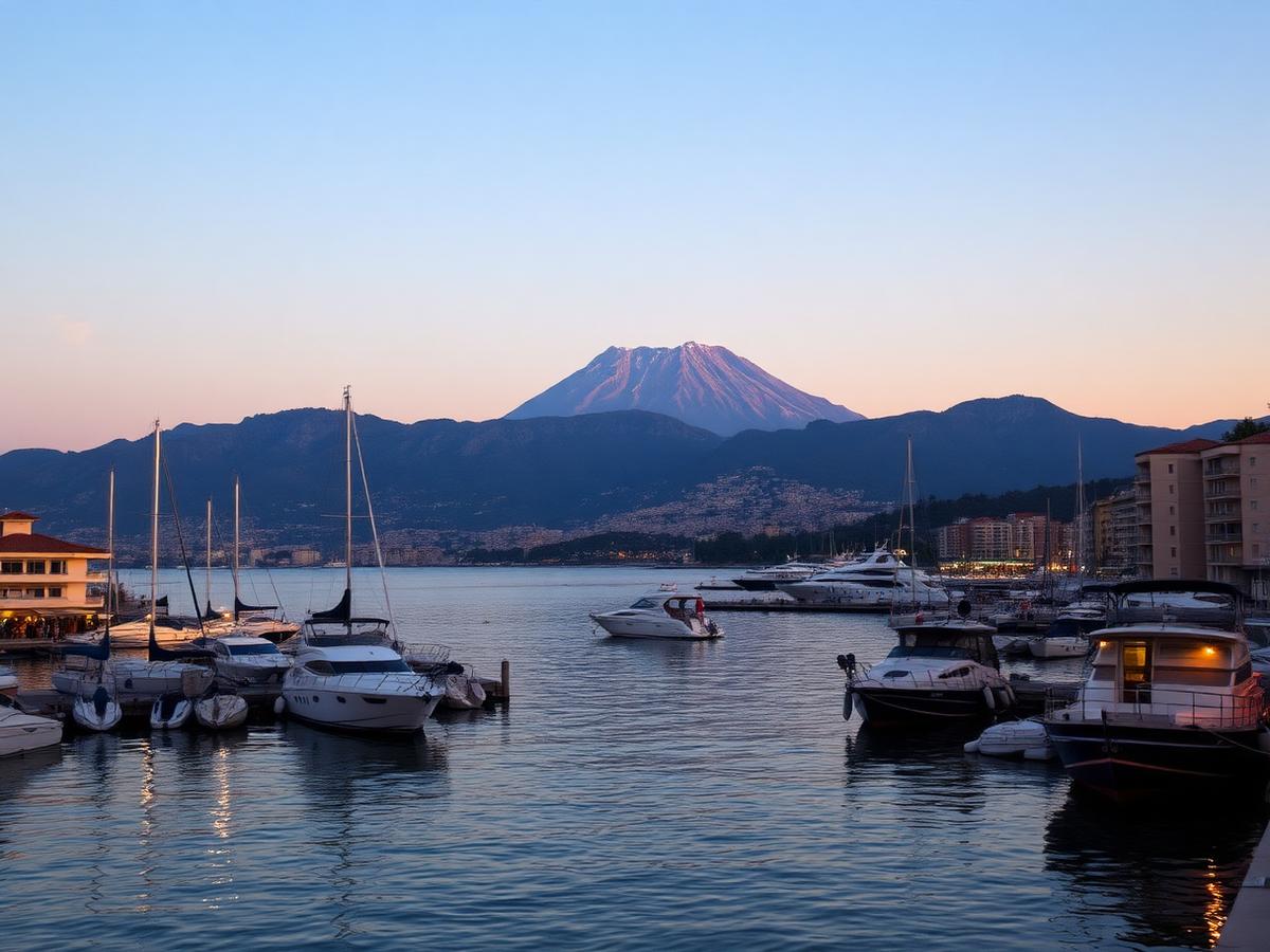Vista del Golfo di Napoli con il Vesuvio e i tetti del centro storico