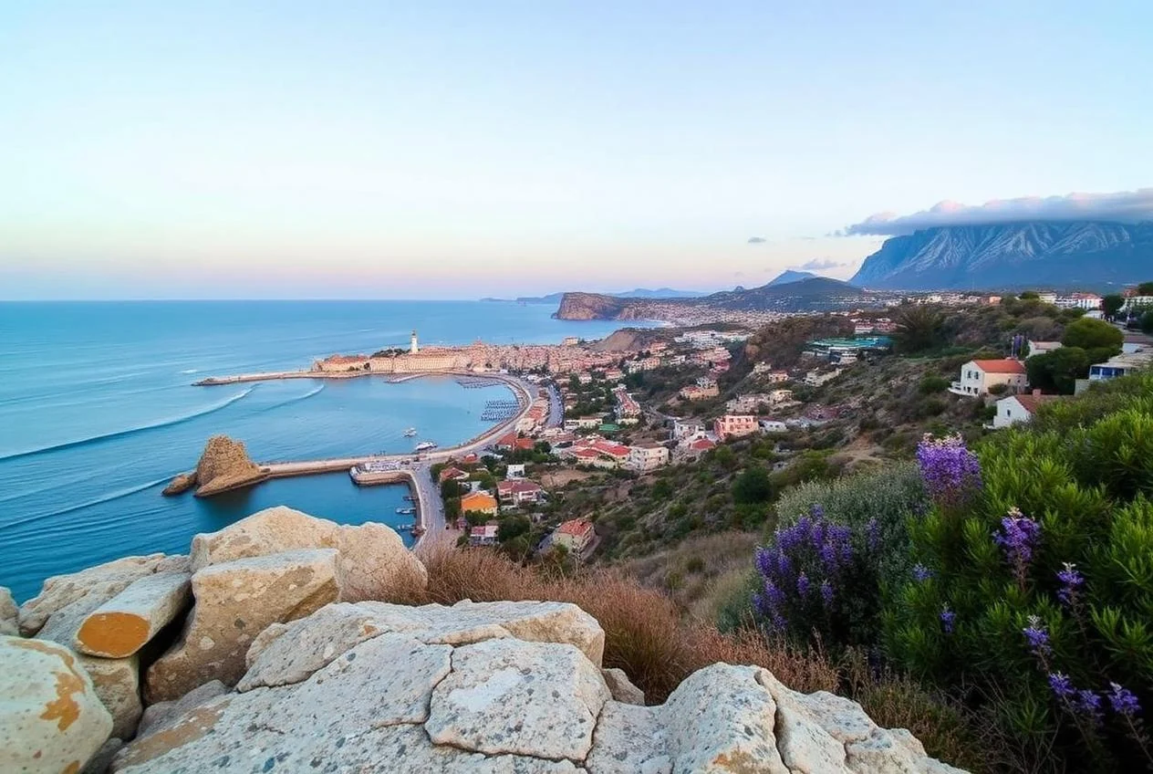 La Costa Viola vista dall'alto con lo Stretto di Messina sullo sfondo