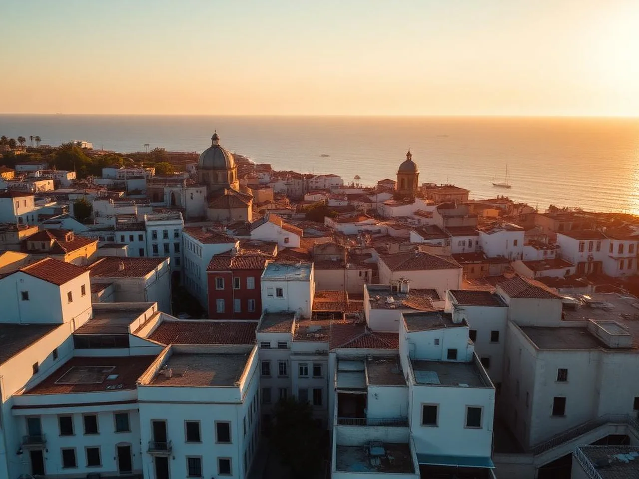 Vista del lungomare di Bari con la città vecchia e il porto