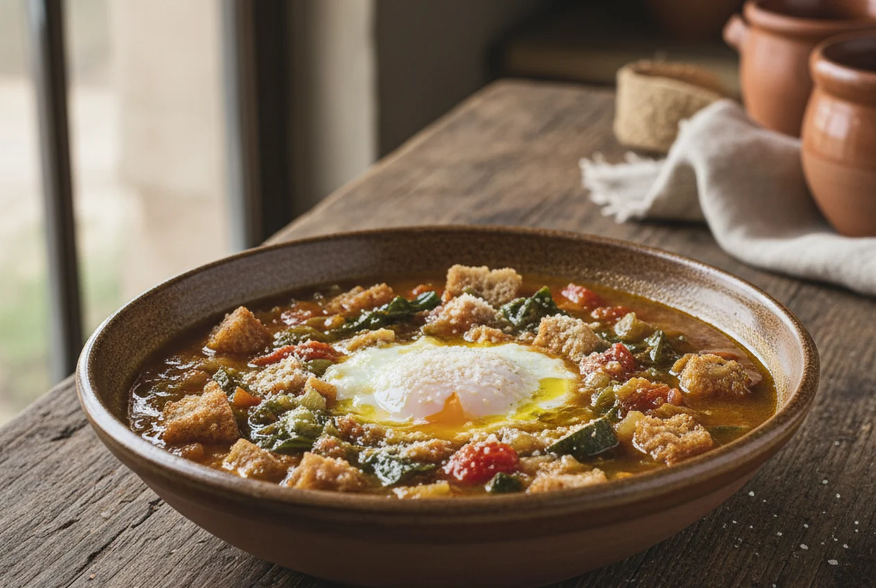 Acquacotta maremmana, zuppa di verdure con uovo e pane, piatto della Maremma