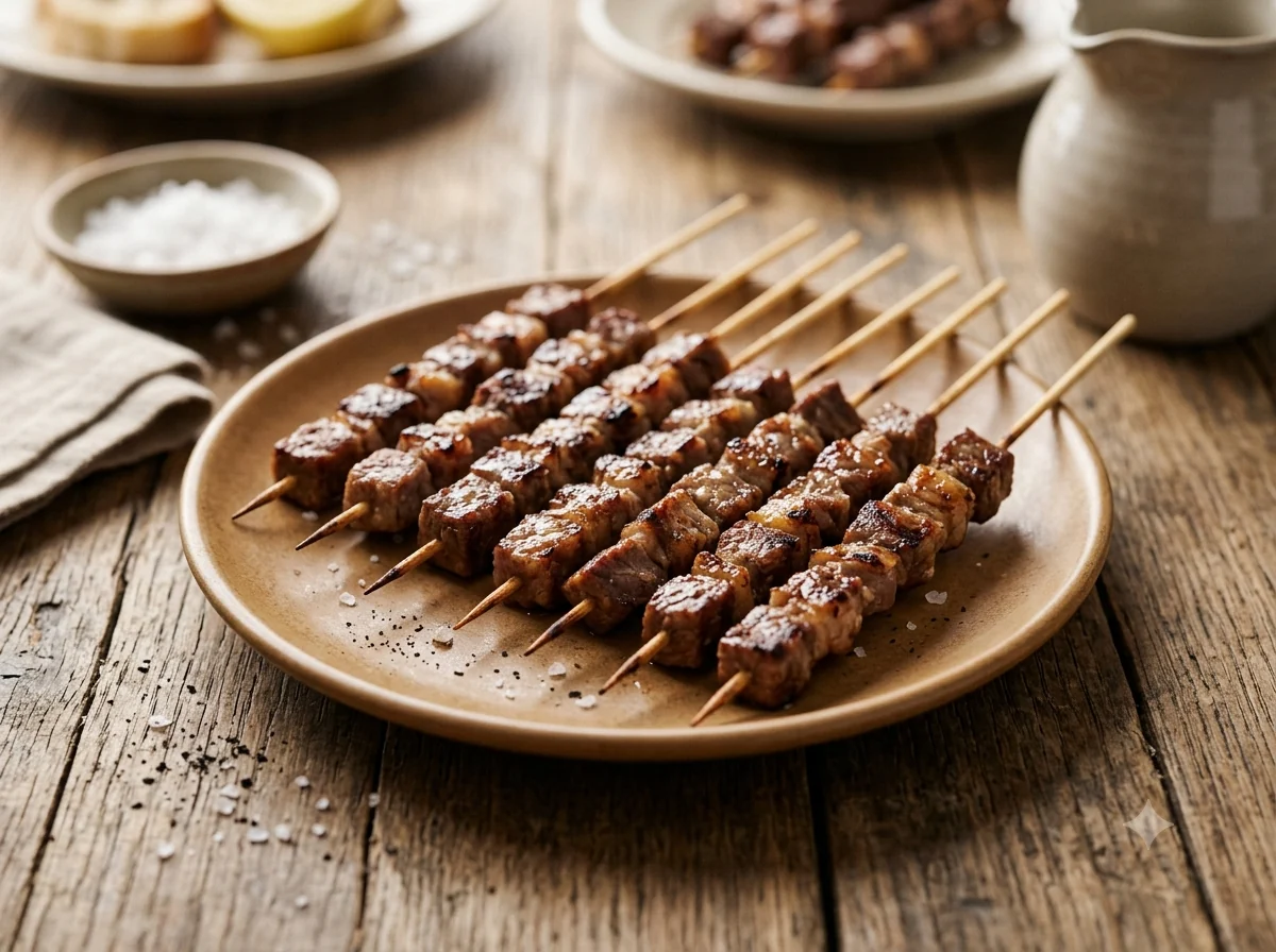 Arrosticini abruzzesi tradizionali di carne ovina cotti alla brace