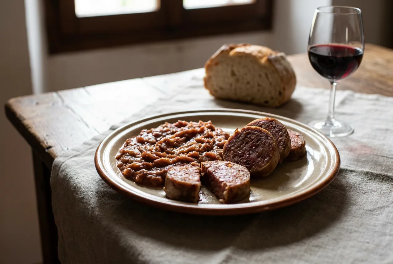 Brovada e muset, rape fermentate e cotechino friulano serviti in un piatto