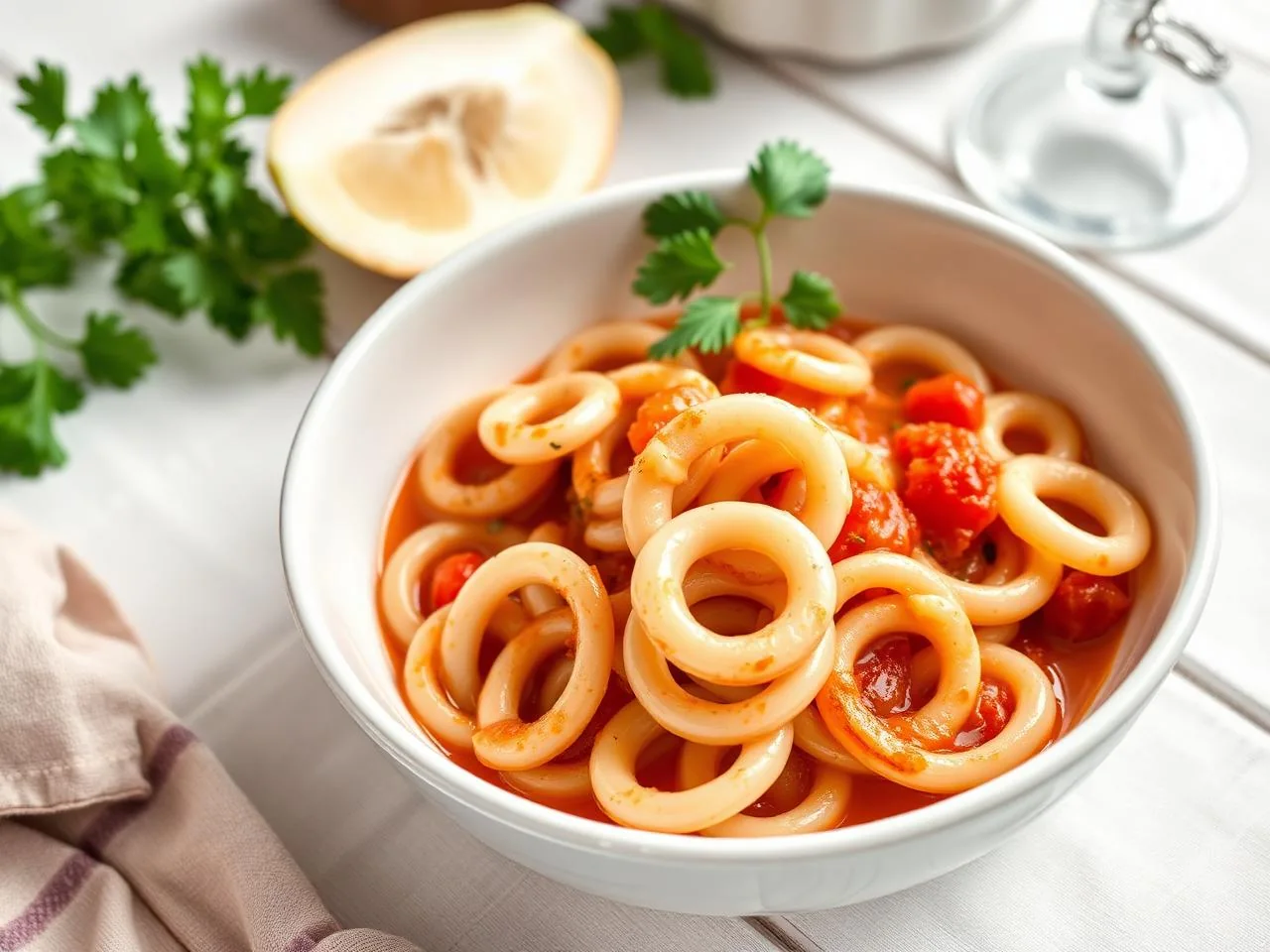 Calamarata napoletana con calamari e pomodorini