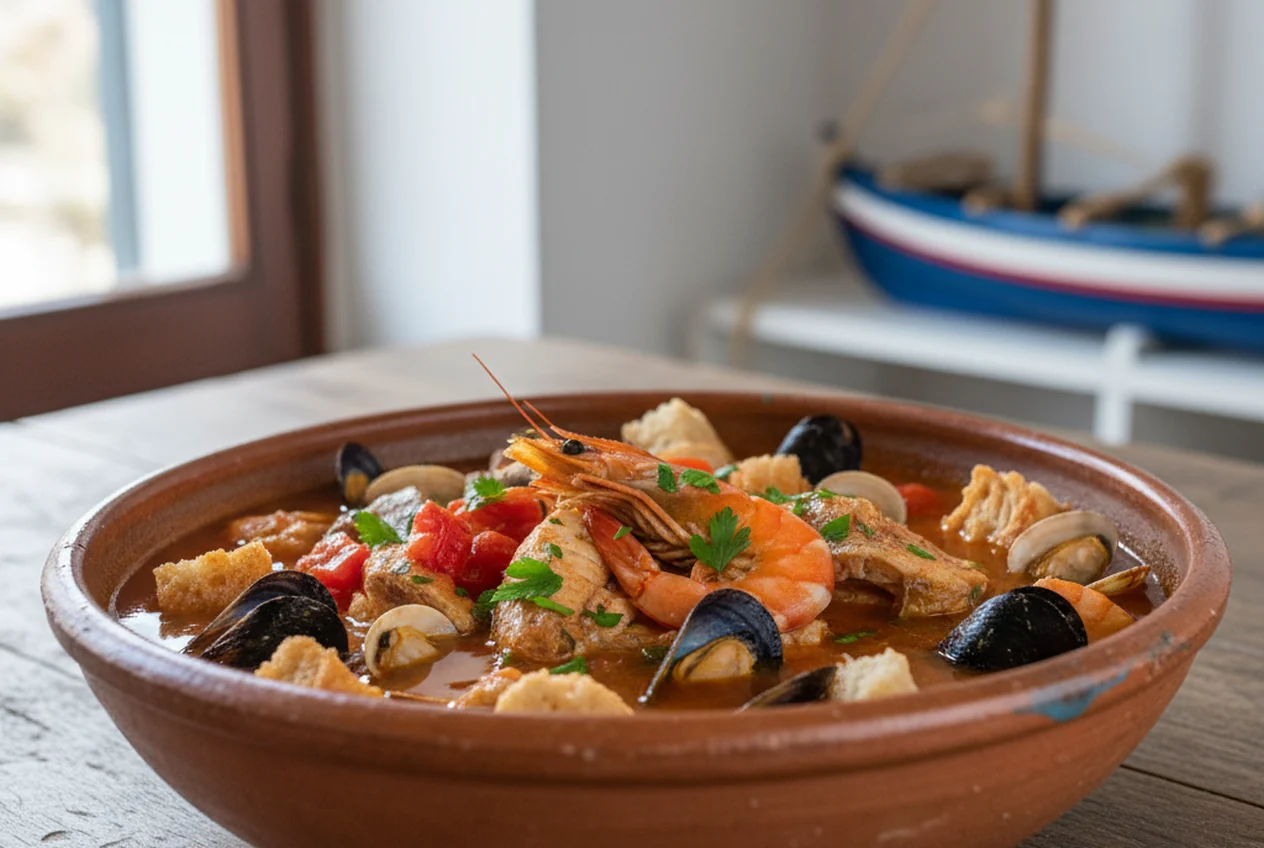 Caldaro dell'Elba, zuppa di pesce isolana su fette di pane tostato