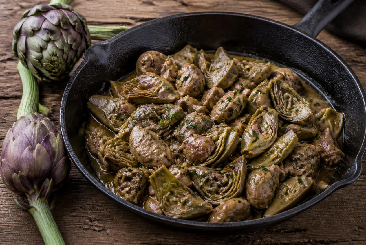 Coratella d'agnello con carciofi, piatto tipico dell'Umbria