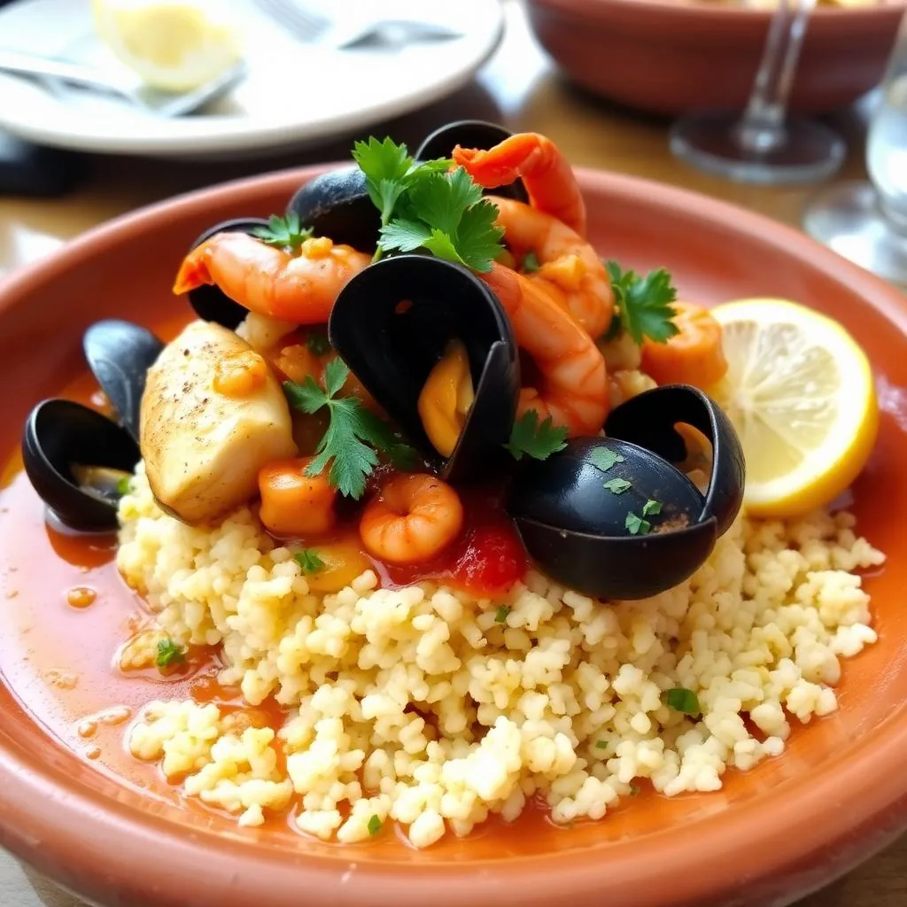 Cous cous di pesce trapanese con zuppa di pesce misto e brodo allo zafferano