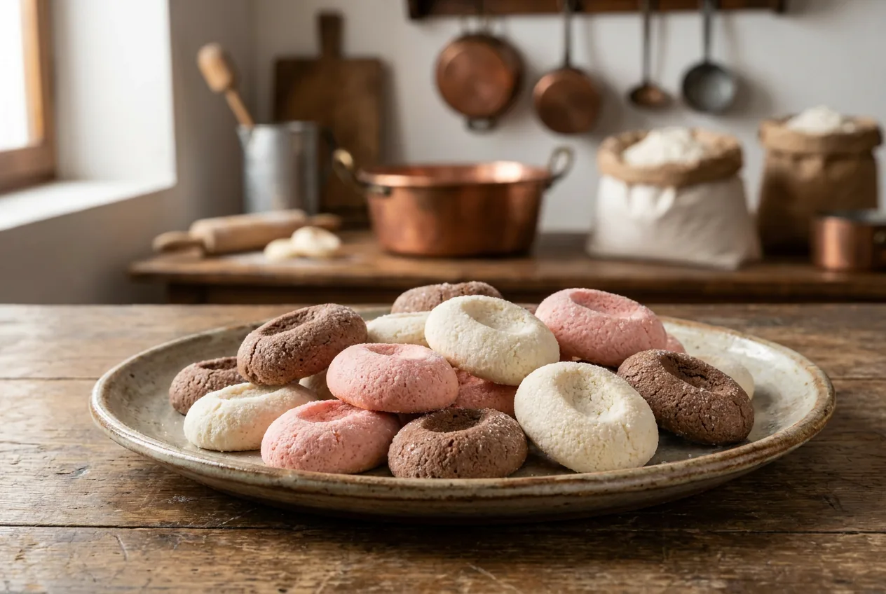 Favette triestine, piccole paste di mandorla bianche, rosa e marroni