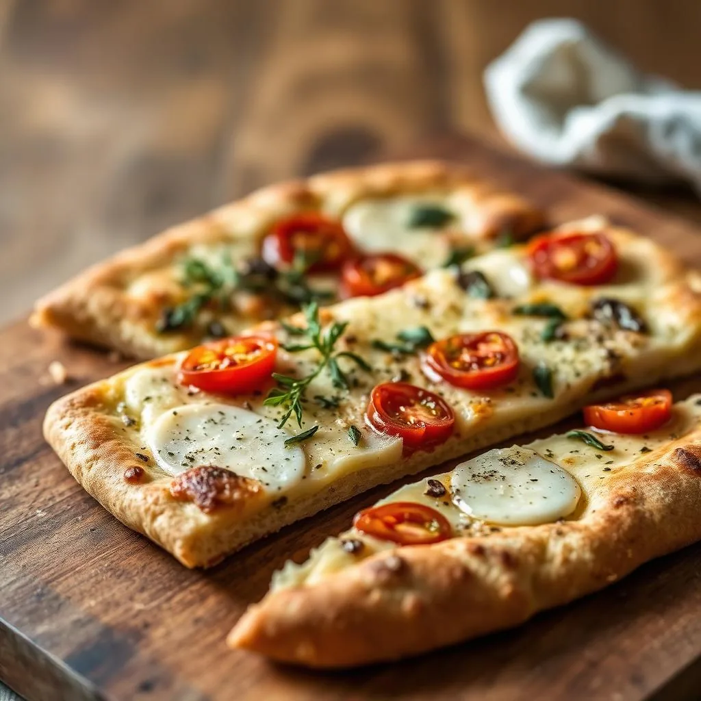 Focaccia messinese con tuma, acciughe, scarola e pomodorini