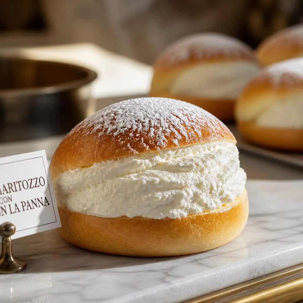 Maritozzo romano con abbondante panna montata fresca