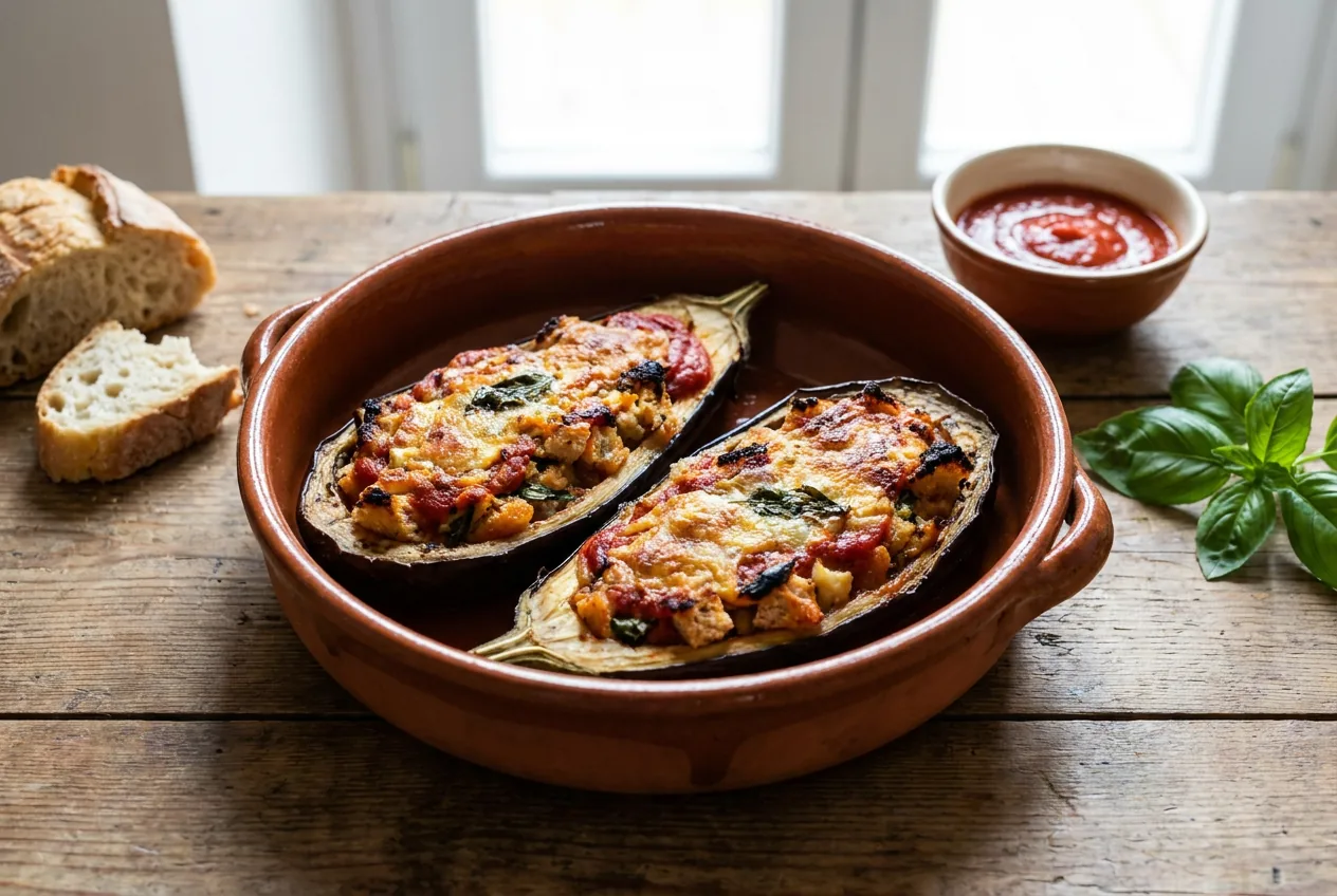 Melanzane ripiene alla calabrese cotte al forno con pecorino