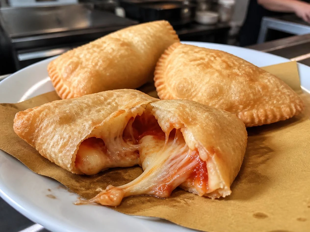 Panzerotti baresi fritti con ripieno filante di pomodoro e fiordilatte