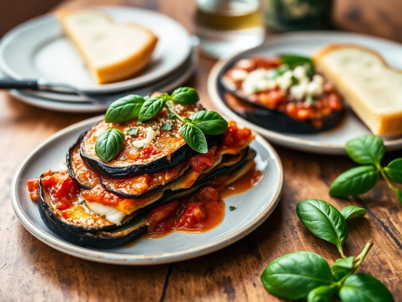 Parmigiana di melanzane siciliana a strati con pomodoro e caciocavallo
