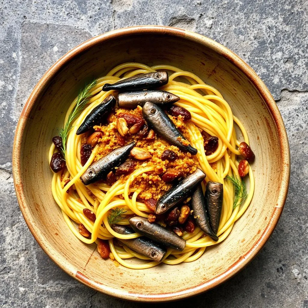 Pasta con le sarde palermitana con finocchietto selvatico, pinoli e uvetta