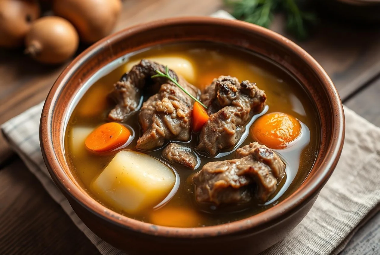 Pecora in cappotto, piatto sardo di pecora bollita con patate e verdure