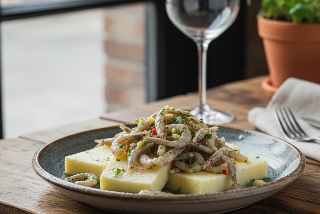 Polenta e schie, antipasto tipico veneziano