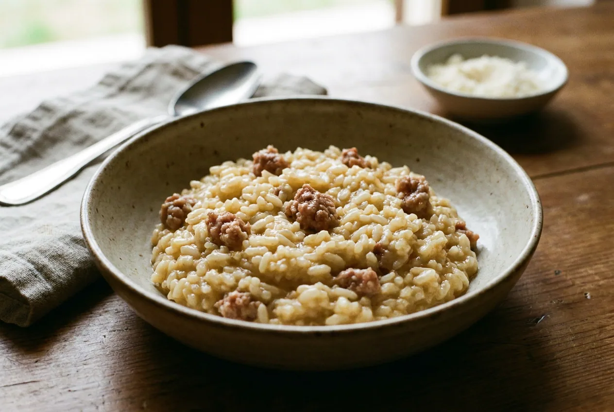 Risotto alla pilota, riso mantovano con puntel di salamella