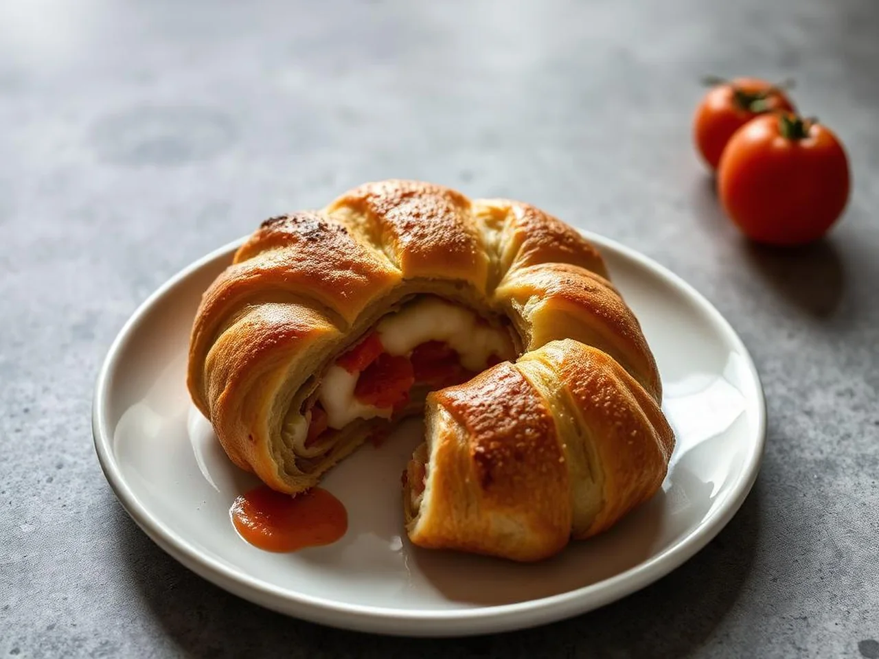 Rustico leccese di sfoglia dorata con ripieno di besciamella, mozzarella e pomodoro