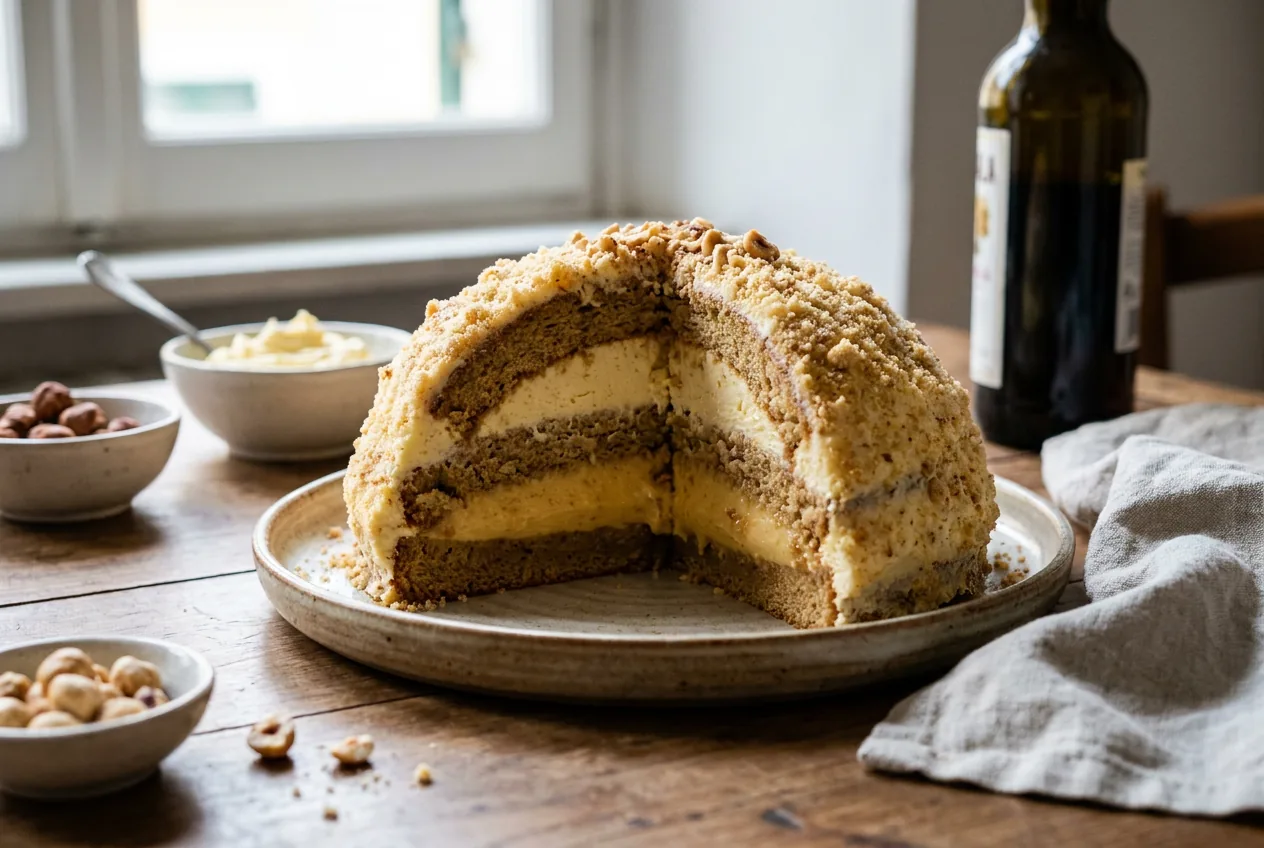 Sacripantina genovese, torta a cupola di pan di Spagna con crema al burro