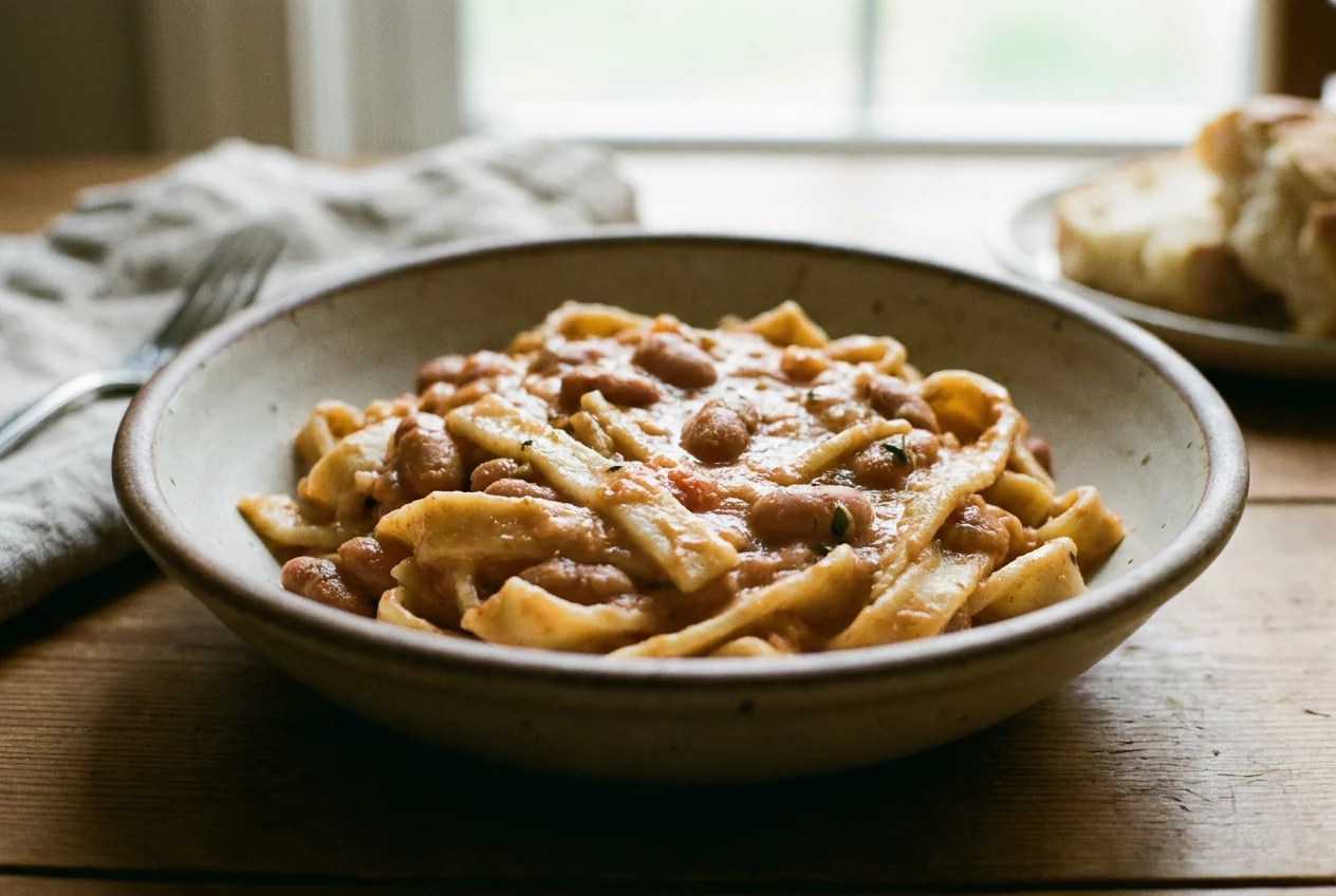 Sagne e fagioli abruzzesi serviti in coccio di terracotta