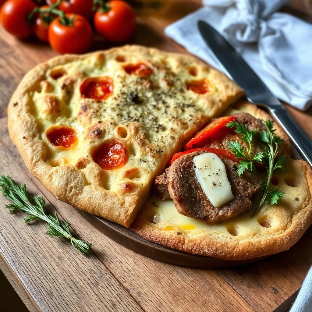 Scaccia ragusana, pane sottile piegato a strati con pomodoro e caciocavallo